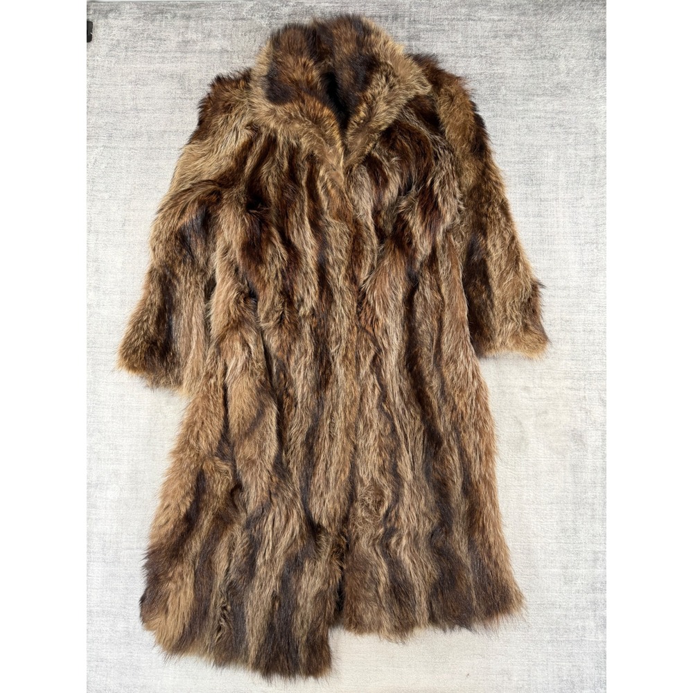 Vintage 1960s Fur Coat Women Large Brown Long Hair Tan Striped Luxury Glamour